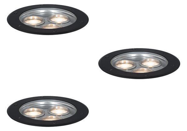 Set di 3 faretti da terra moderni neri 3 luci IP65 - Tribus