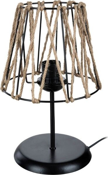 DecHome Lampada da Tavolo in Metallo e Juta Paralume in Corda Juta Attacco E27 60W Dimensioni 16,5x33 cm colore Nero e Corda - Evren