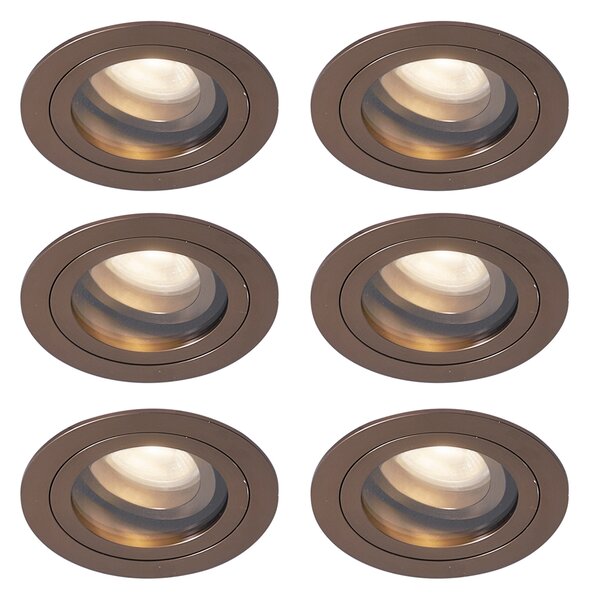 Set di 6 faretti da incasso moderni bronzo scuro orientabili e inclinabili IP44 - Chuck