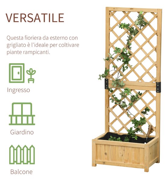 Outsunny Fioriera con Grigliato in Legno 60x40x160cm, Ideale per Piante Rampicanti, Design Elegante per Esterno/Giardino|Aosom