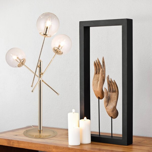 DecHome Lampada da Tavolo in Metallo Base 23 cm con 3 Paralumi in Vetro Attacco E27 Dimensioni 53x80 cm colore Oro - Gondia