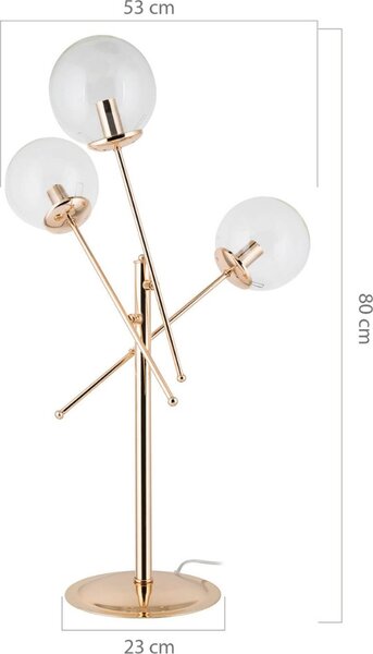 DecHome Lampada da Tavolo in Metallo Base 23 cm con 3 Paralumi in Vetro Attacco E27 Dimensioni 53x80 cm colore Oro - Gondia