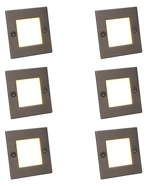 Set di 6 faretti da incasso moderni in acciaio con LED inclusi - Square 7