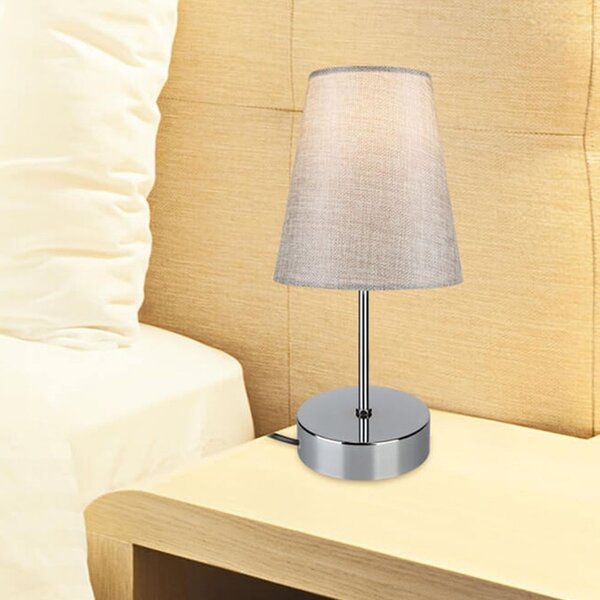 DecHome Lampada da Tavolo in Metallo e Tessuto Base in Metallo con Paralume in Tessuto Attacco E27 Dimensioni 12x35,5 cm colore Cromo Beige - Estelya