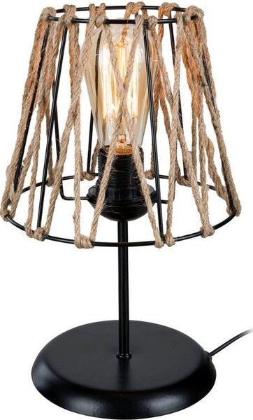 DecHome Lampada da Tavolo in Metallo e Juta Paralume in Corda Juta Attacco E27 60W Dimensioni 16,5x33 cm colore Nero e Corda - Evren