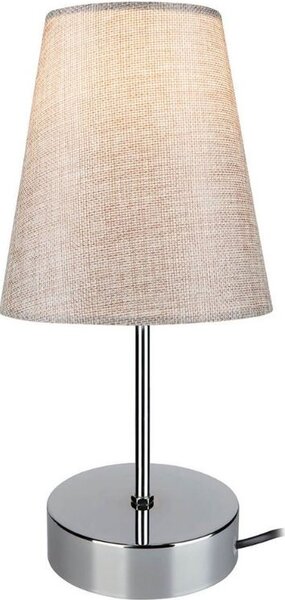 DecHome Lampada da Tavolo in Metallo e Tessuto Base in Metallo con Paralume in Tessuto Attacco E27 Dimensioni 12x35,5 cm colore Cromo Beige - Estelya