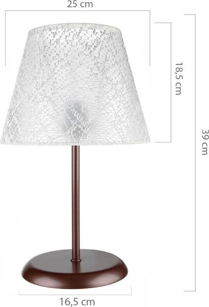 DecHome Lampada da Tavolo in Metallo Base con Paralume in Tessuto Ricamato Attacco E27 60W Dimensioni 25x39 cm colore Caff e Bianco - Elva