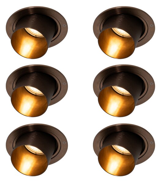 Set di 6 faretti da incasso moderni bronzo scuro rotondi inclinabili - Installa