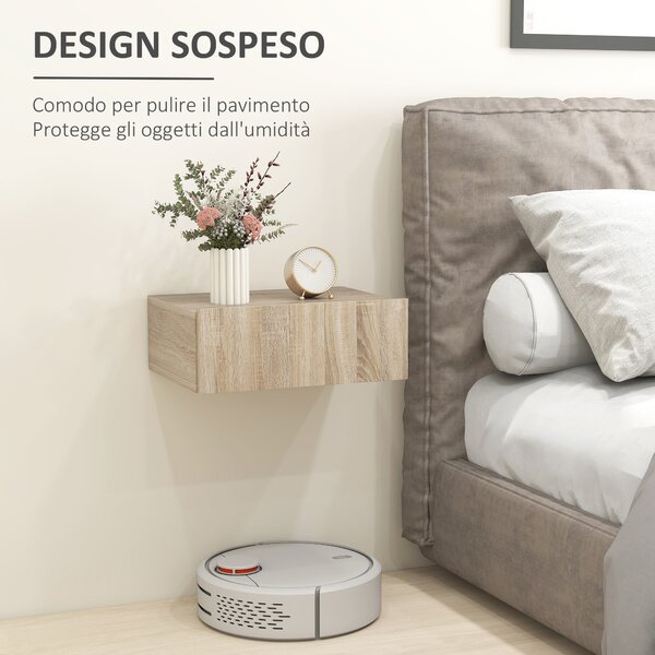 HOMCOM Set 2 Comodini Sospesi per Camera, Comodini Moderni con Fissaggio a Parete, in Legno, 40x30x15cm|Aosom