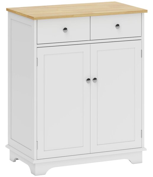 Credenza Bassa 68x40,3x85 cm con Armadietto e Cassetti in MDF e Legno di Caucciù Bianco