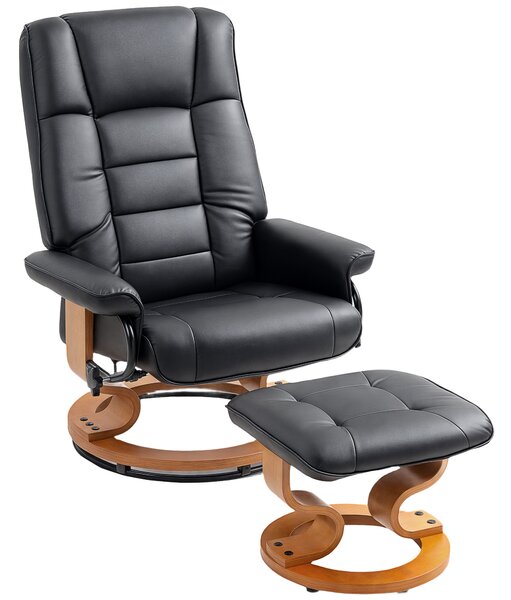 HOMCOM Poltrona relax reclinabile con poggiapiedi, girevole, struttura in legno, rivestimento sintetico nero | Aosom Italy