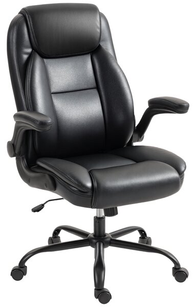 HOMCOM Poltrona da ufficio con braccioli ribaltabili, sedia da ufficio ergonomica, altezza regolabile, funzione basculante, nero | Aosom Italy