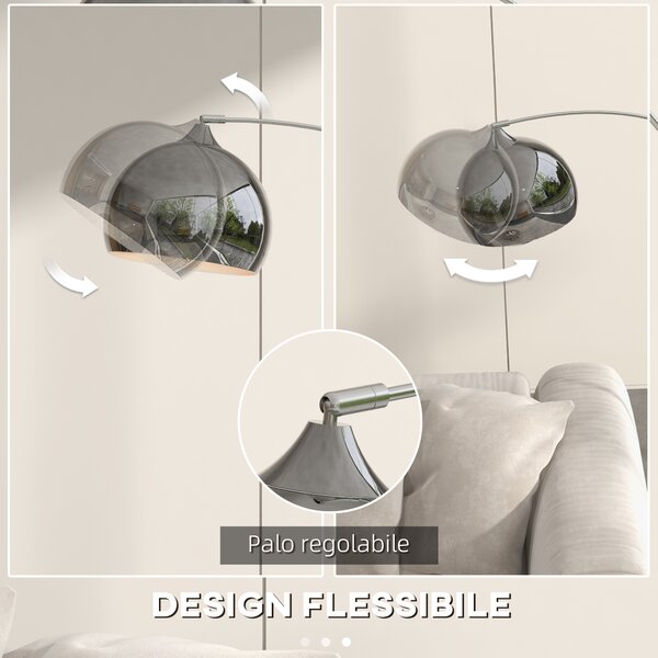HOMCOM Lampada da Terra Vintage ad Arco con Asta Regolabile, Interruttore a Pedale, Attacco E27, Argento | Aosom Italy
