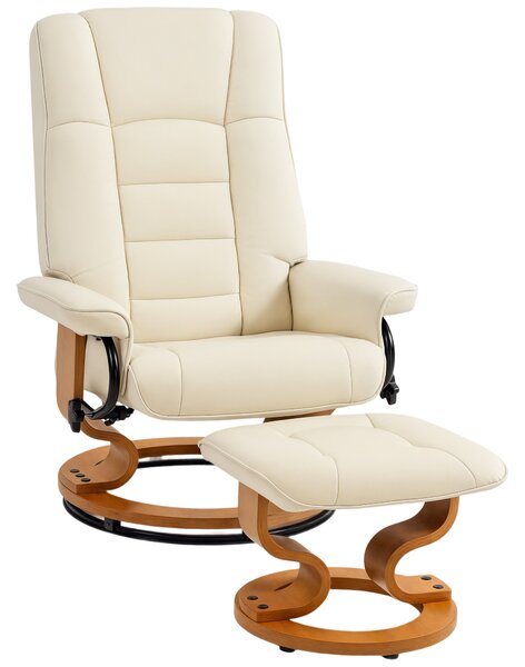 HOMCOM Poltrona relax reclinabile con poggiapiedi, girevole, telaio in legno, rivestimento sintetico crema | Aosom Italy