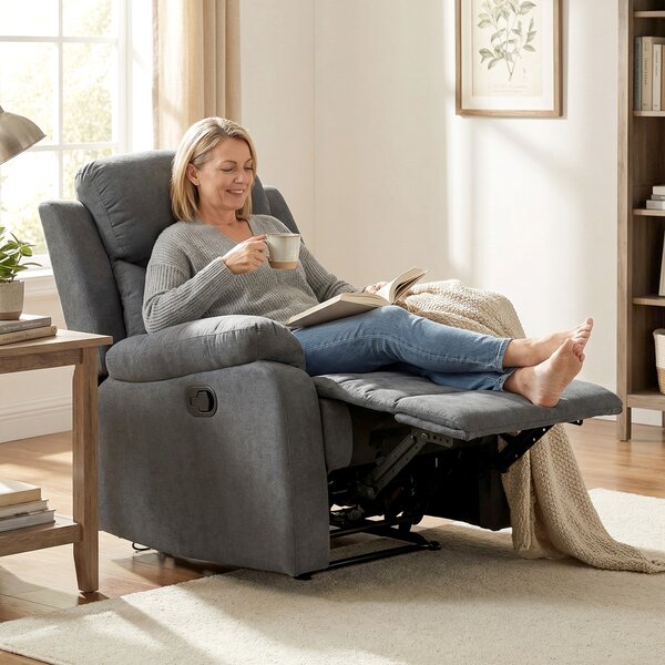 HOMCOM Poltrona Relax Manuale in Lino Grigio, Schienale Reclinabile 150° e Poggiapiedi, per Casa e Ufficio 97x96x105.5cm|Aosom