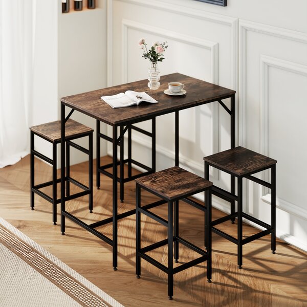 HOMCOM Set 5 Pezzi Tavolo Alto sgabelli Stile Industriale, in Metallo e Legno, per Soggiorno e Cucina, Marrone Rustico | Aosom Italy