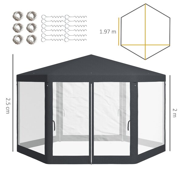 Outsunny Gazebo da Giardino Esagonale con Doppio Ingresso, in Metallo e Poliestere, 3.94x3.94x2.5 m, Grigio|Aosom