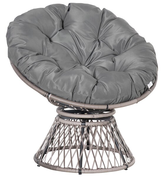 Outsunny Poltrona Sedia Papasan Girevole a 360° con Cuscino Giardino Rattan 87 × 97 × 90cm Nero
