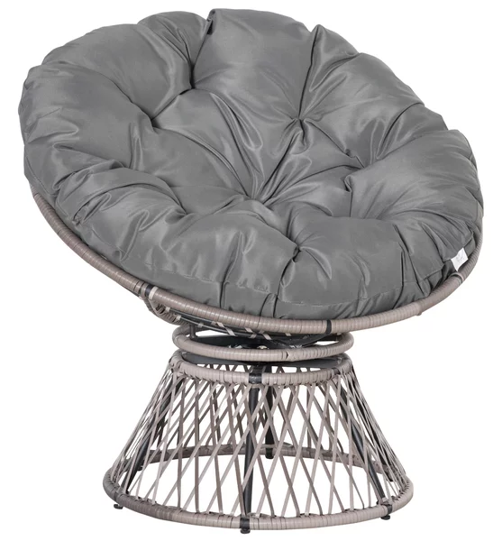 Outsunny Poltrona Sedia Papasan Girevole a 360° con Cuscino Giardino Rattan 87 × 97 × 90cm Nero