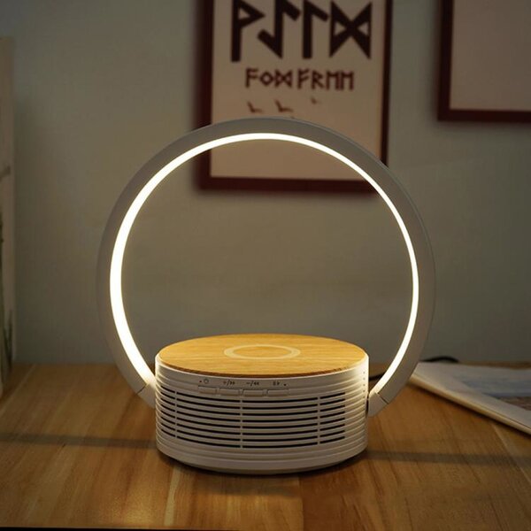 NEW MAJESTIC Lampada da Tavolo LED Senza fili Ricaricabile Design Moderno con Altoparlanti e Caricabatterie Wireless colore Bianco - 120506 WH LL 5