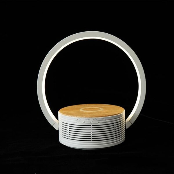 NEW MAJESTIC Lampada da Tavolo LED Senza fili Ricaricabile Design Moderno con Altoparlanti e Caricabatterie Wireless colore Bianco - 120506 WH LL 5