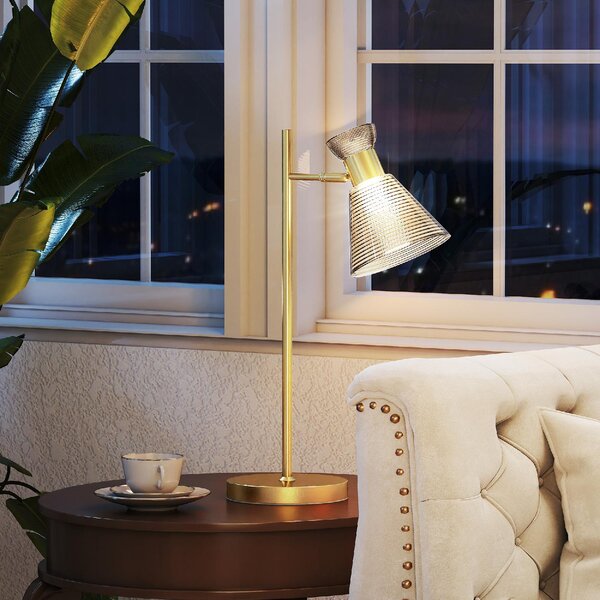 DecHome Lampada da Tavolo Moderna con Paralume in Vetro Regolabile Ambrato e Satinato, Attacco E27 colore Oro