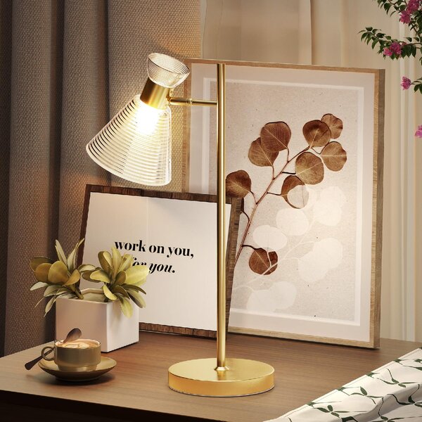 DecHome Lampada da Tavolo Moderna con Paralume in Vetro Regolabile Ambrato e Satinato, Attacco E27 colore Oro