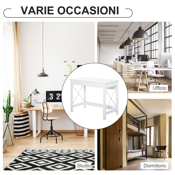 HOMCOM Scrivania Moderno da studio per Camera e Ufficio, Tavolo in Legno, 105x50x76cm, Bianco | Aosom Italy