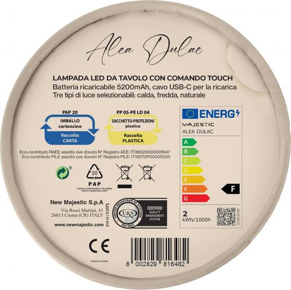 NEW MAJESTIC Lampada da Tavolo LED Senza fili Ricaricabile Design Moderno colore Panna con Fenicotteri - 120454 FG Alea Dulac