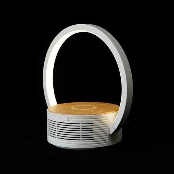 NEW MAJESTIC Lampada da Tavolo LED Senza fili Ricaricabile Design Moderno con Altoparlanti e Caricabatterie Wireless colore Bianco - 120506 WH LL 5