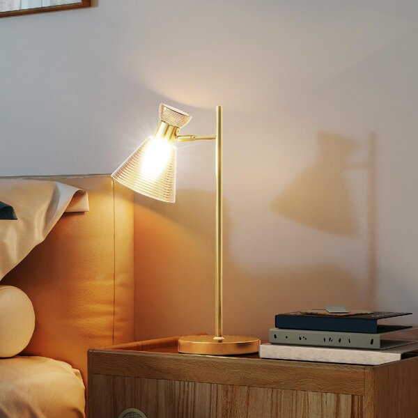 DecHome Lampada da Tavolo Moderna con Paralume in Vetro Regolabile Ambrato e Satinato, Attacco E27 colore Oro