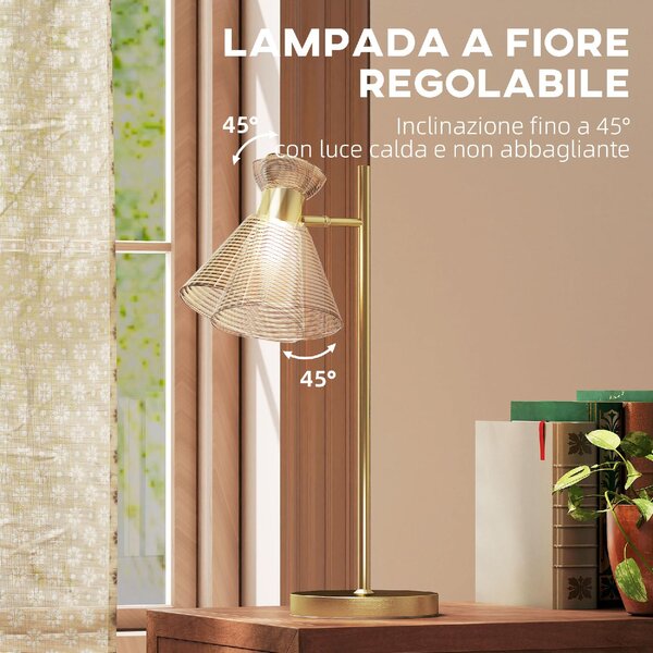 DecHome Lampada da Tavolo Moderna con Paralume in Vetro Regolabile Ambrato e Satinato, Attacco E27 colore Oro