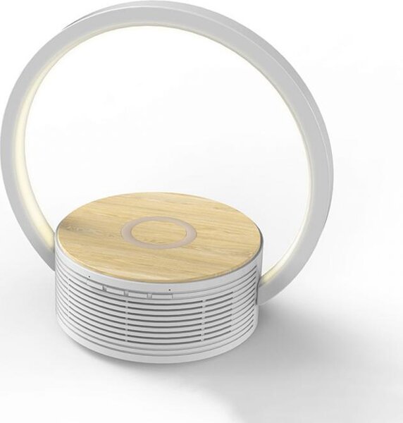 NEW MAJESTIC Lampada da Tavolo LED Senza fili Ricaricabile Design Moderno con Altoparlanti e Caricabatterie Wireless colore Bianco - 120506 WH LL 5