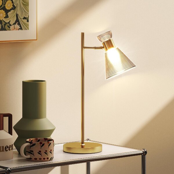 DecHome Lampada da Tavolo Moderna con Paralume in Vetro Regolabile Ambrato e Satinato, Attacco E27 colore Oro