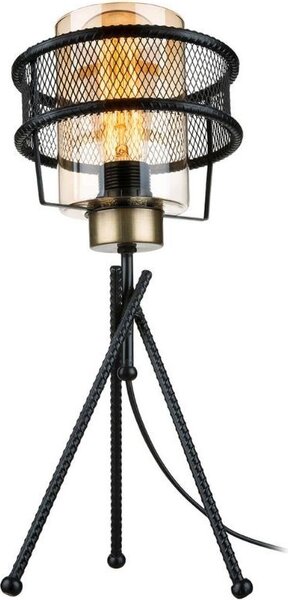 DecHome Lampada da Tavolo Stile Industriale in Metallo Base con Paralume in Vetro Fum Attacco E27 60W Dimensioni 17x41,5 cm colore Nero - Grande