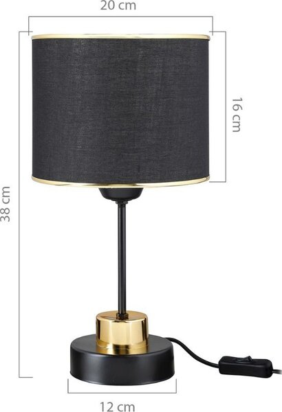 DecHome Lampada da Tavolo Stile Industriale in Metallo Base Metallo Paralume Tessuto Cilindrico Attacco E27 Dimensioni 25x38 cm colore Nero - Arden