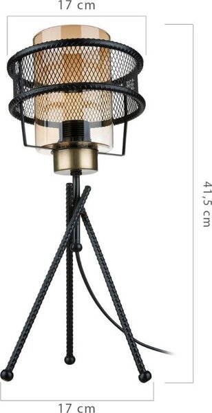 DecHome Lampada da Tavolo Stile Industriale in Metallo Base con Paralume in Vetro Fum Attacco E27 60W Dimensioni 17x41,5 cm colore Nero - Grande