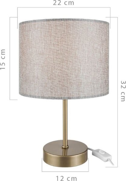 DecHome Lampada da Tavolo Stile Industriale Metallo Base Paralume Tessuto Cilindrico On/Off Attacco E27 Dimensioni 12x32 cm colore Bronzo - Flora