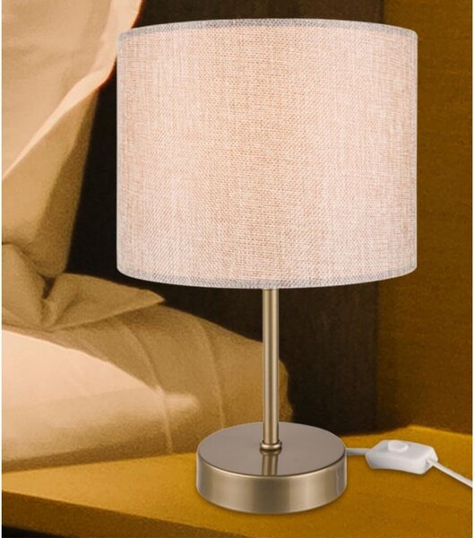 DecHome Lampada da Tavolo Stile Industriale Metallo Base Paralume Tessuto Cilindrico On/Off Attacco E27 Dimensioni 12x32 cm colore Bronzo - Flora