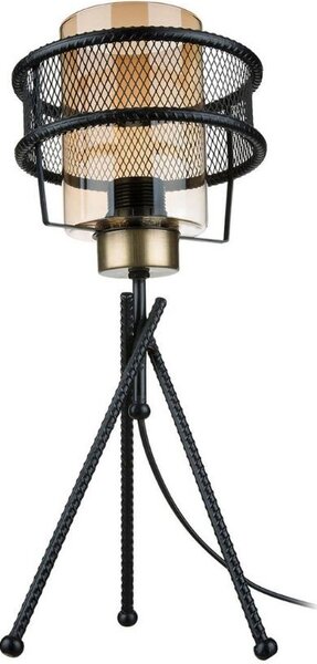DecHome Lampada da Tavolo Stile Industriale in Metallo Base con Paralume in Vetro Fum Attacco E27 60W Dimensioni 17x41,5 cm colore Nero - Grande