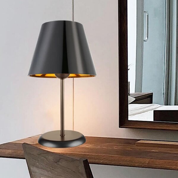 DecHome Lampada da Tavolo Stile Moderno in Metallo Base in Metallo con Paralume in Tessuto Attacco E27 60W Dimensioni 39x25 cm colore Nero - Verda