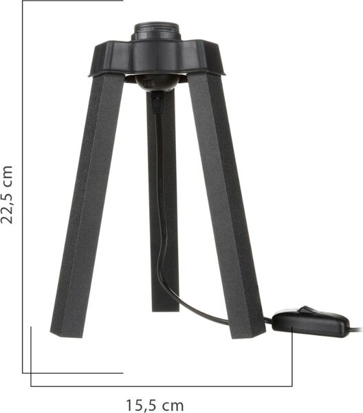 DecHome Lampada da Tavolo Stile Minimal in MDF Struttura a Treppiede Interruttore On/Off Attacco E27 Dimensioni 15.5x22.5 cm colore Nero - Piko