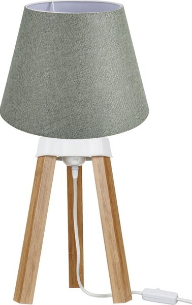 DecHome Lampada da Tavolo Stile Moderno in Legno e Tessuto Base MDF con Paralume Conico Attacco E27 Dimensioni 15.5x22.5 cm colore Verde - Piko