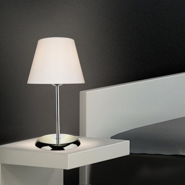 DecHome Lampada da Tavolo Stile Moderno in Metallo con Paralume Tessuto Attacco E27 60W Dimensioni 25x39 cm colore Cromo e Bianco - Elva