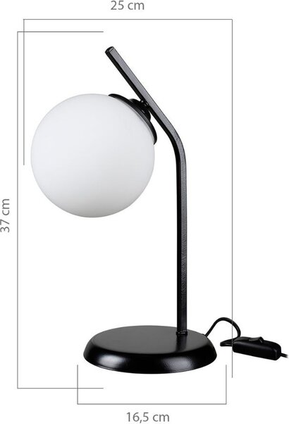 DecHome Lampada da Tavolo Stile Moderno in Metallo Verniciato Base in Metallo con Paralume a Sfera in Vetro Attacco E27 Dimensioni 25x37 cm colore