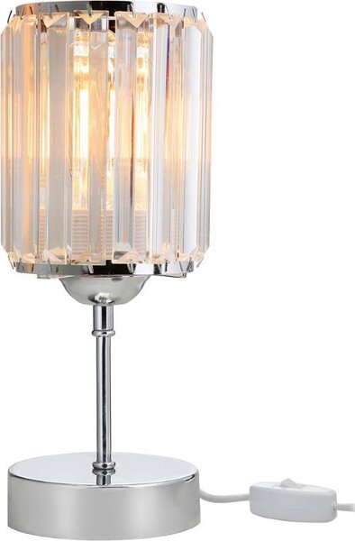 DecHome Lampada da Tavolo Stile Moderno in Metallo Cromato Base con Paralume Cristallo Attacco E27 Dimensioni 13.5x32 cm colore Cromato - Alis