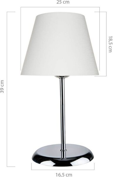 DecHome Lampada da Tavolo Stile Moderno in Metallo con Paralume Tessuto Attacco E27 60W Dimensioni 25x39 cm colore Cromo e Bianco - Elva