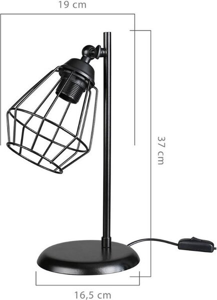 DecHome Lampada da Tavolo Stile Moderno in Metallo con Paralume Lampadina Attacco E27 60W Dimensioni 19x37 cm colore Nero - EkinoKs