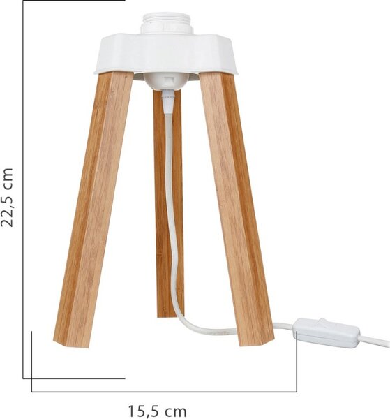 DecHome Lampada da Tavolo Struttura a Treppiede Interruttore On/Off Attacco E27 Dimensioni 15.5x22.5 cm colore Rovere - Piko