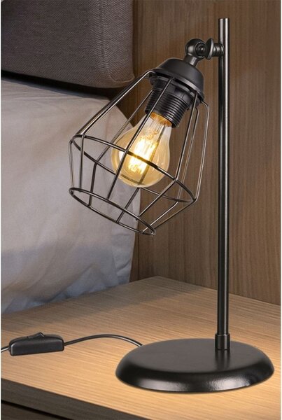 DecHome Lampada da Tavolo Stile Moderno in Metallo con Paralume Lampadina Attacco E27 60W Dimensioni 19x37 cm colore Nero - EkinoKs